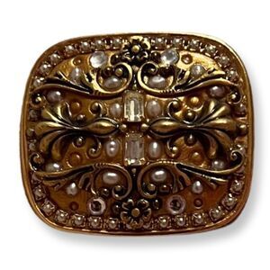 Beautiful Michal Golan Gold Pearl And Rhinestone Brooch/Pendant